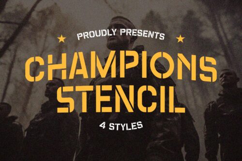 Champions Stencil typeface for logos, jerseys, and posters