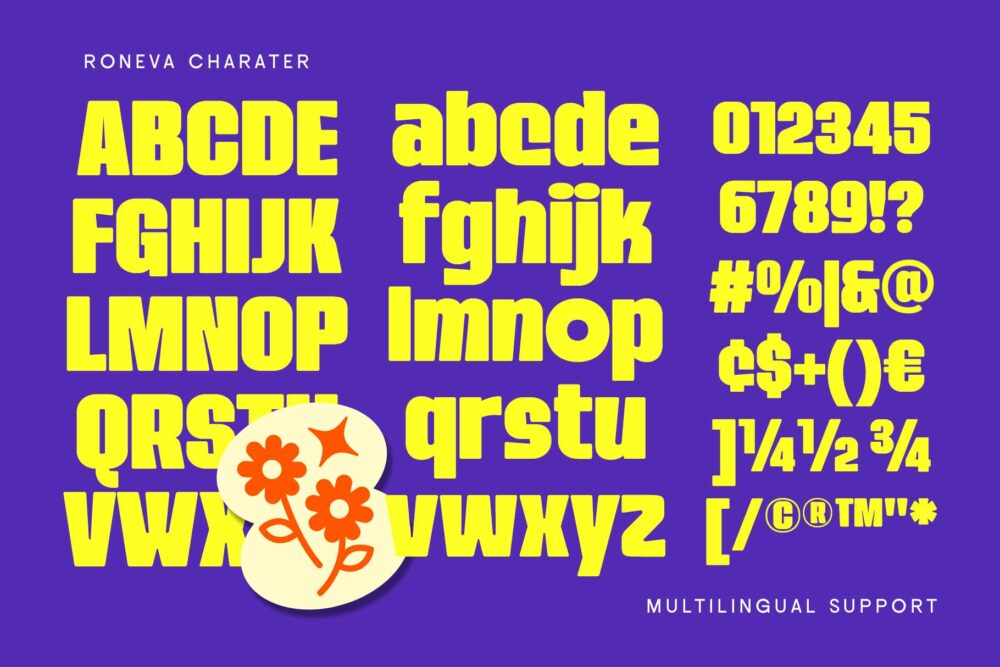 Funky retro condensed sans serif font Roneva with bold style