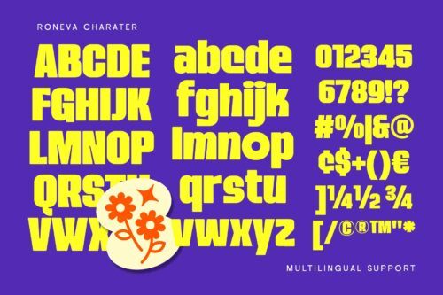 Funky retro condensed sans serif font Roneva with bold style