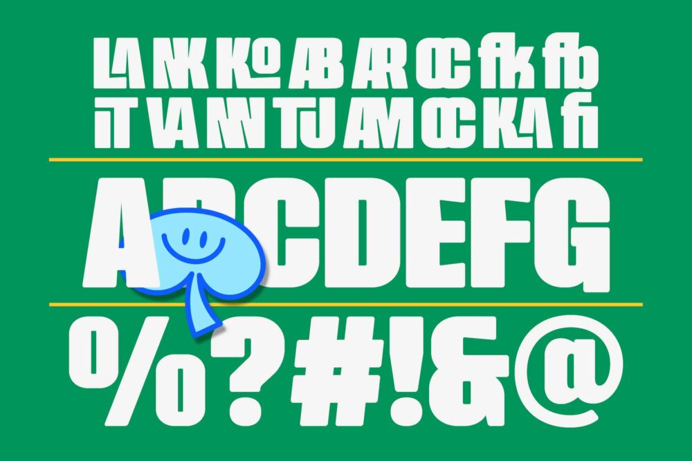 Funky retro condensed sans serif font Roneva with bold style