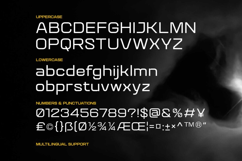 Quantix industrial sans serif typeface with multilingual support