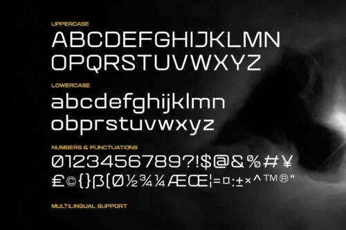 Quantix industrial sans serif typeface with multilingual support