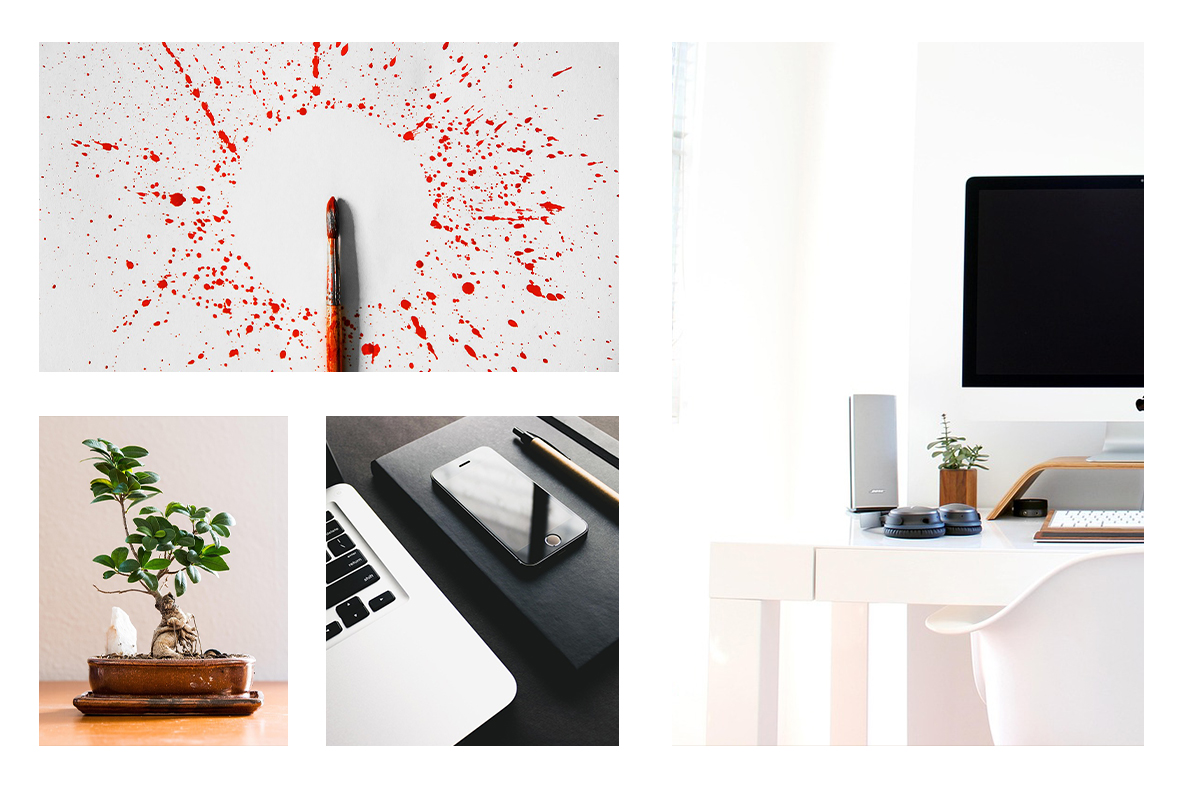 clean minimalist workspace with curated objects and open space