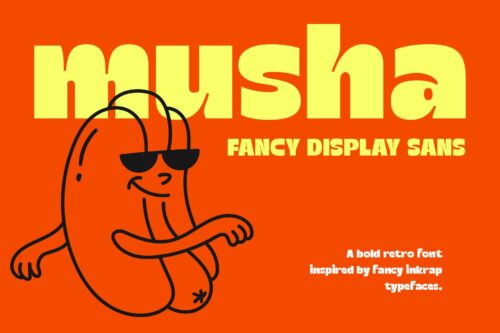 Musha bold retro display font preview with funky typography