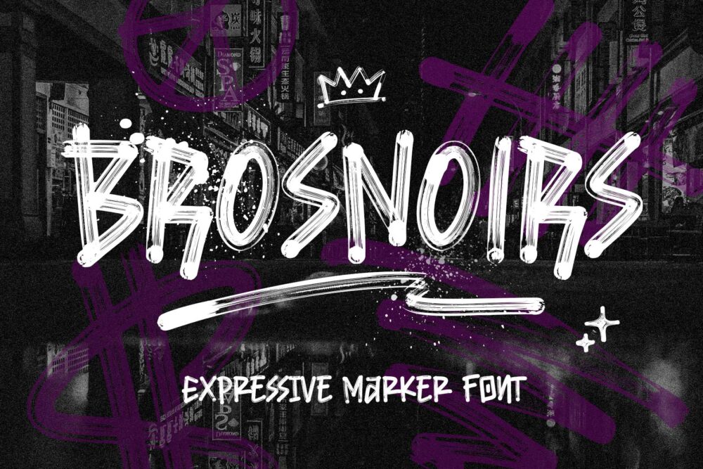 Brosnoirs textured marker font urban graffiti design