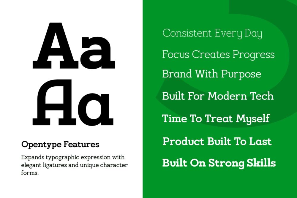 Huggels bold slab serif typeface for branding and editorial