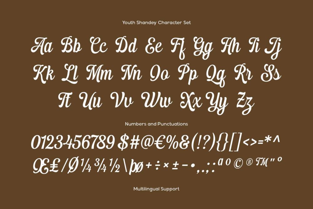Youth Shandey bold brush lettering style for branding and headlines