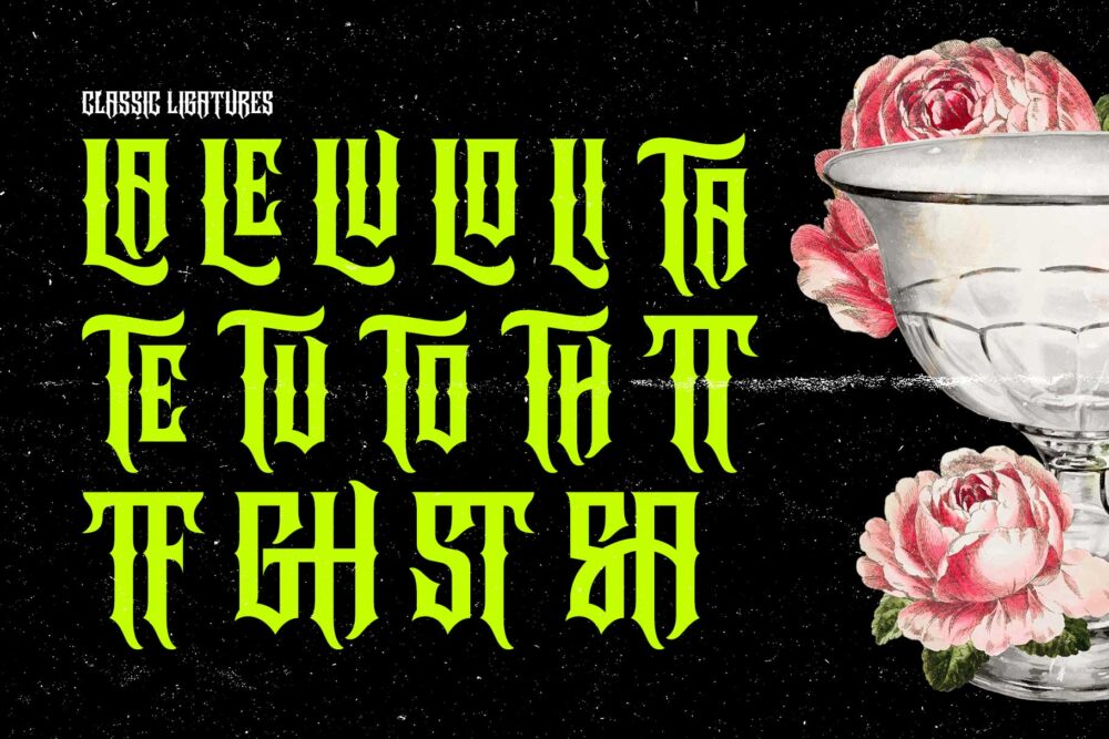 Underock blackletter hardcore typeface featuring Gothic-inspired letterforms, stylistic alternates, ligatures, and underground streetwear aesthetics for logos, branding, posters, and album artwork.