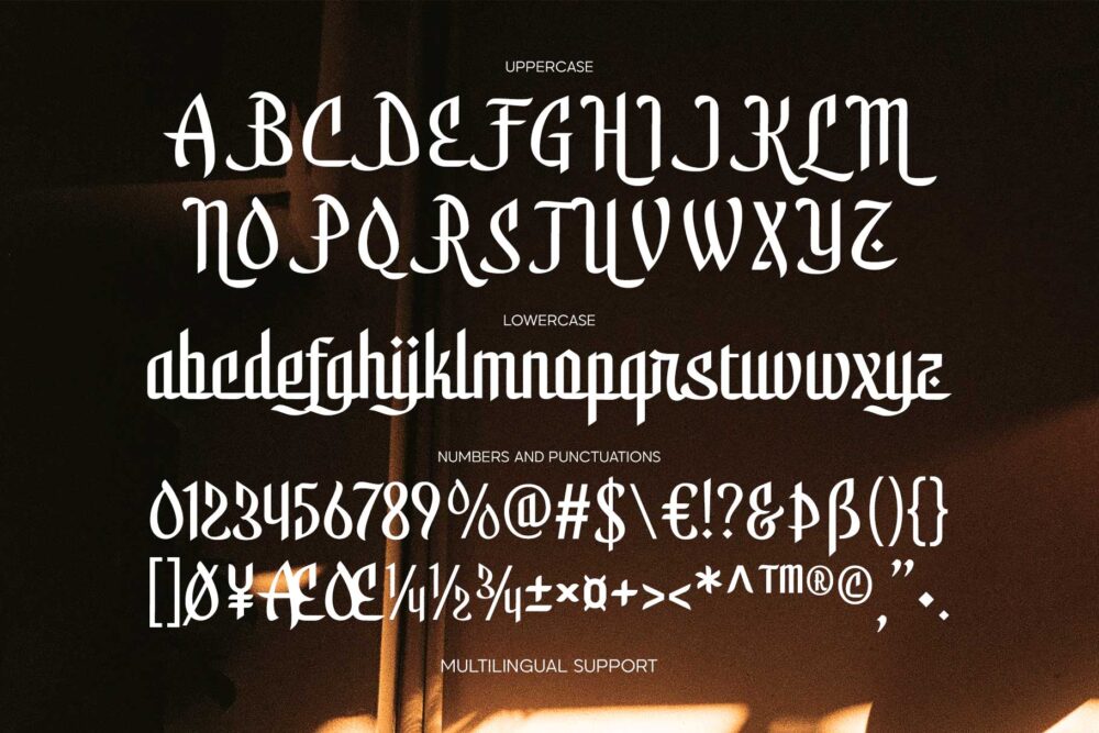 Elegant Arabic-inspired display font named Shamirah featuring sharp details, graceful curves, and luxury branding applications on architecture, perfume packaging, food branding, and editorial designs.
