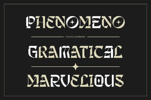 Shingeku blackletter font featuring stylistic alternates and unique Gothic letterforms
