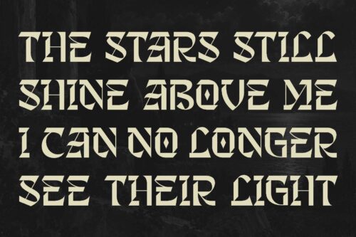 Shingeku blackletter display font showcased with classic Gothic typography