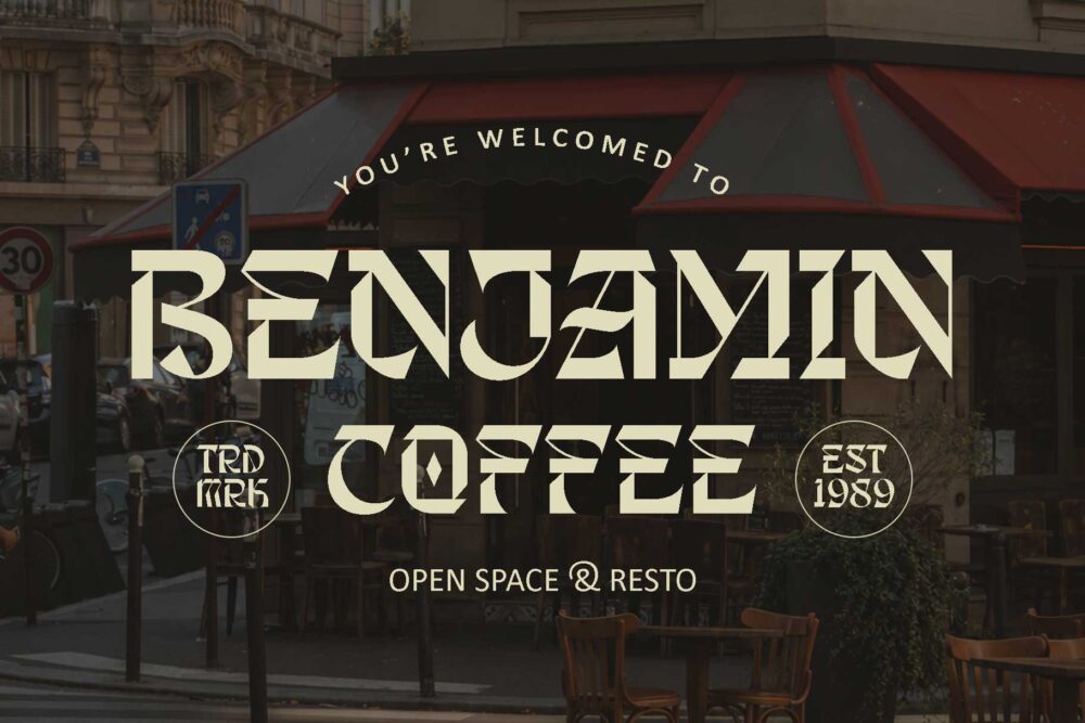 Shingeku Gothic display font used for modern branding and coffee shop typography