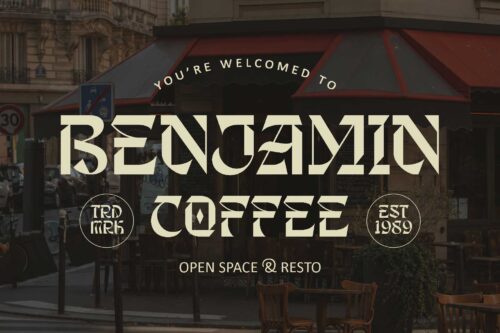 Shingeku Gothic display font used for modern branding and coffee shop typography