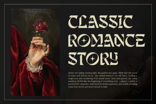 Shingeku modern Gothic blackletter font used in an elegant romantic typography design