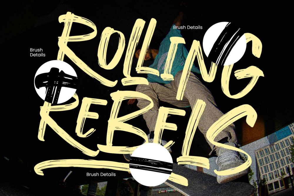 Troughline rough brush font with bold all-caps lettering