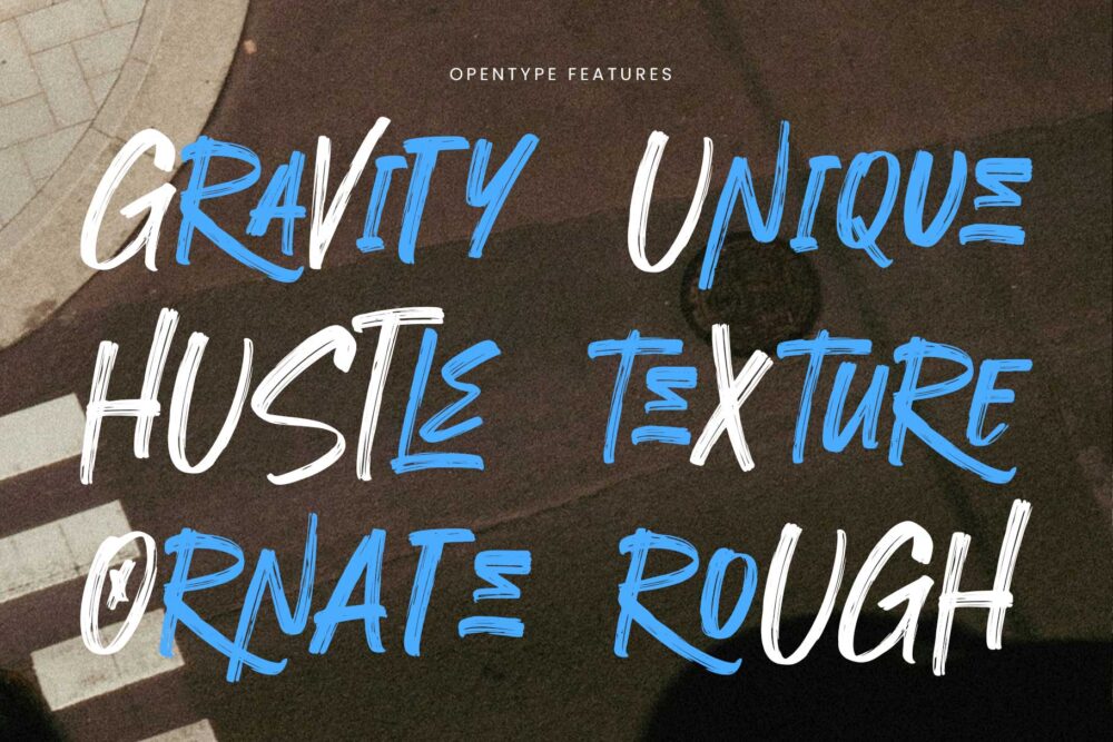 Troughline rough brush font with bold all-caps lettering